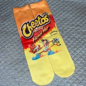 Novelty Unisex Socks: 360 Flaming hot Cheetos socks, stocking stuffer